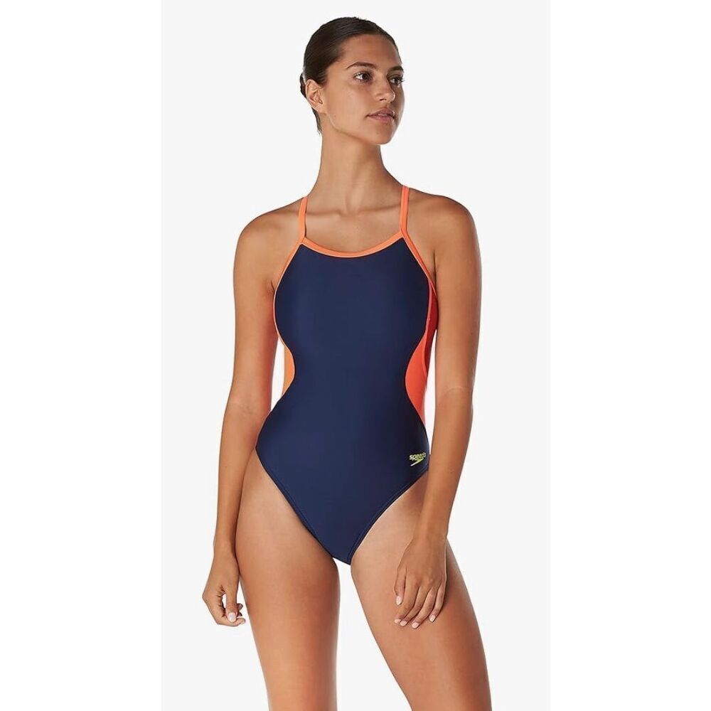 Speedo Navy Blue and Coral One-Piece Swimsuit